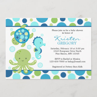 Invitation Bleu de │ d'invitations de baby shower de mer de