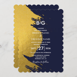 Invitation Bleu de Faux Gold & Bleu de marine avec Monogramme