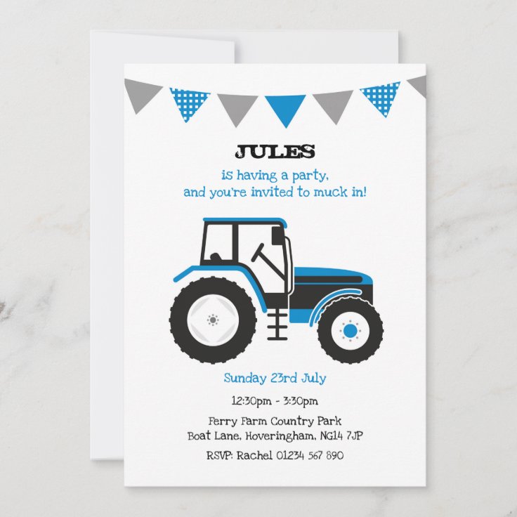 Invitation Bleu De Fete D Anniversaire De Tracteur Zazzle Fr