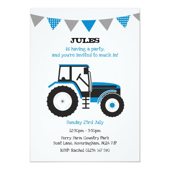 Invitation Bleu De Fete D Anniversaire De Tracteur Zazzle Fr