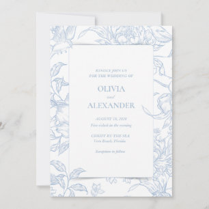 Invitation Bleu de France Fleurs d'oiseau botanique pour mari