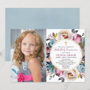 Invitation Bleu de la Marine bordeaux Première Sainte Communi