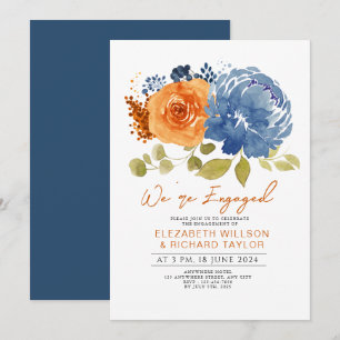 Invitation Bleu de la Marine Brûlé Orange Floral