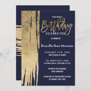 Invitation Bleu de la marine moderne Bleu Gold Simple Brushst