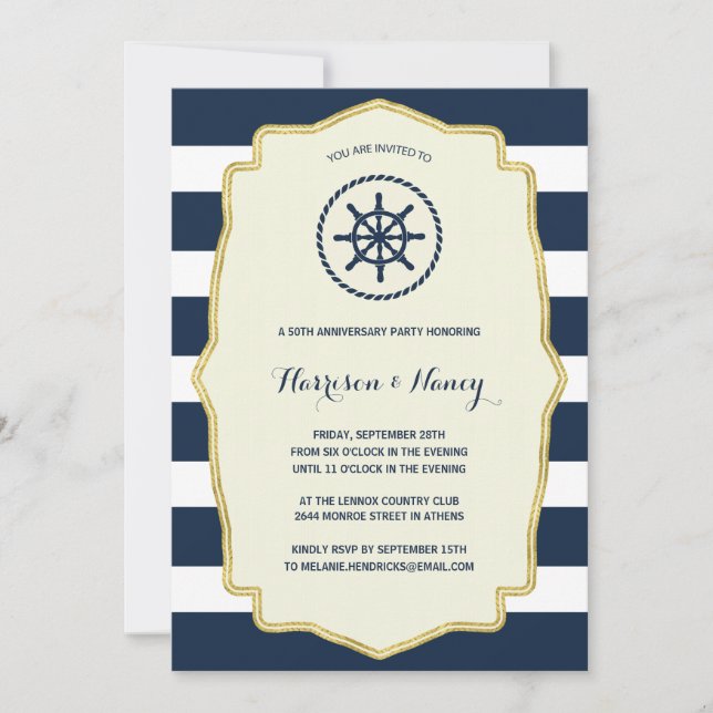 Invitation Bleu de la Marine | Nautical Anniversary Party (Devant)