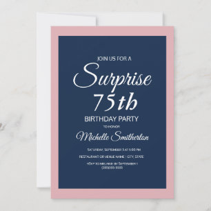 Invitation Bleu de la Marine rose Surprise 75e anniversaire I
