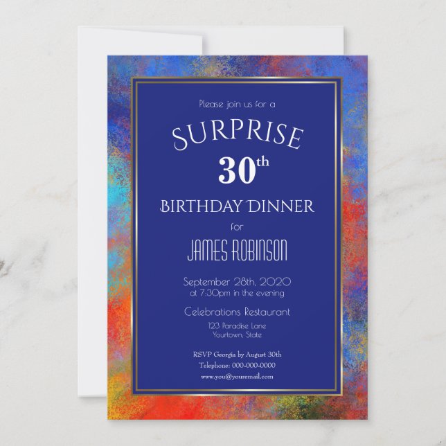 Invitation Bleu de la Marine Surprise Dîner d'anniversaire 30 (Devant)