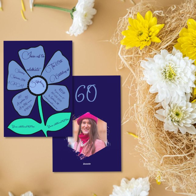 Invitation Bleu de marine 60e anniversaire simple Doodle Flow (Créateur téléchargé)