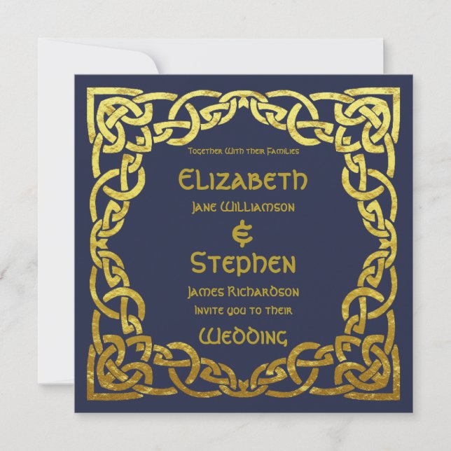 Invitation Bleu de marine celtique | Faux Gold Celtic Knot Ma (Devant)