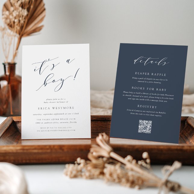 Invitation Bleu de marine "C'est un garçon" tout en un Baby s (Créateur téléchargé)