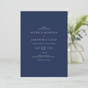 Invitation Bleu de marine classique   Mariage Silver All In O