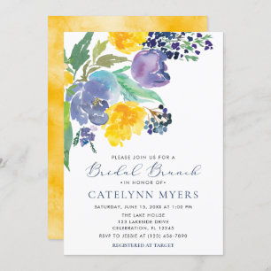 Invitation Bleu de marine et jaune Floral Moderne Brunch nupt