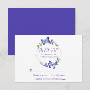 Invitation Bleu de marine Mariage à couronne de fleurs RSVP
