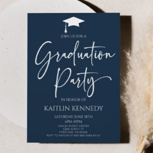 Invitation Bleu de marine minimaliste Élégante fête de gradua