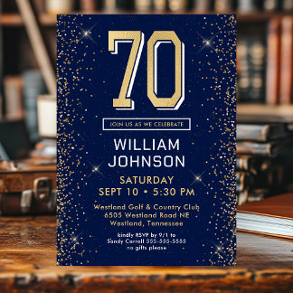 Invitation Bleu de marine moderne 70e anniversaire