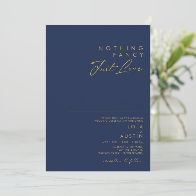 Invitation Bleu de marine moderne | Gold Nothing Fancy Mariag (Debout devant)