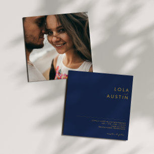 Invitation Bleu de marine moderne   Mariage Carré Gold Photo