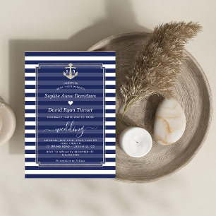 Invitation Bleu de marine Nautique Ancre Mariage