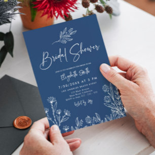 Invitation Bleu de minuit Élégante Fête des mariées simple mo