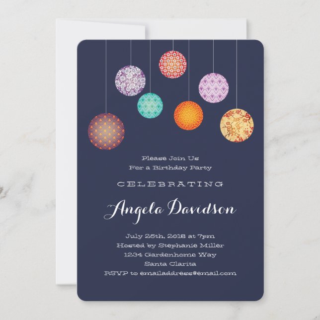 Invitation Bleu de minuit rougeoyant d'anniversaire de (Devant)