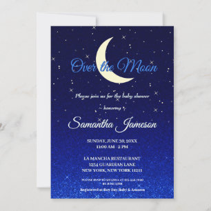 Invitation Bleu de minuit sur le Baby shower de la lune