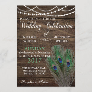 Invitation Bleu de paon rustique de mariage de grange Boho