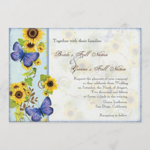 Invitation bleu de papillon de cadre floral de