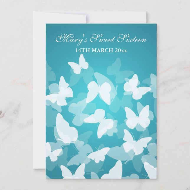 Invitation Bleu de papillons du Sweet sixteen (Devant)