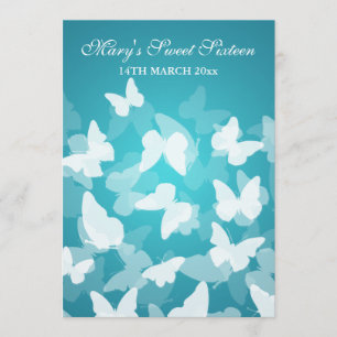Invitation Bleu de papillons du Sweet sixteen