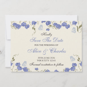Invitation Bleu de pois doux et crème Sauvez la date
