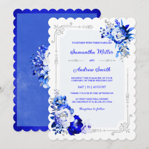 Invitation Bleu de roi, Argent et Blanc, Couleurs de Mariage