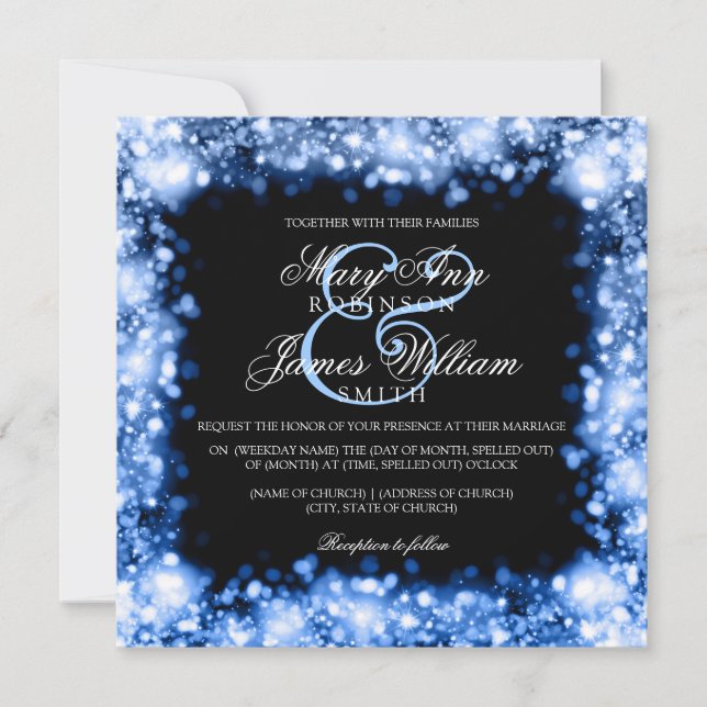 Invitation Bleu de Sparkling Lights Mariage (Devant)