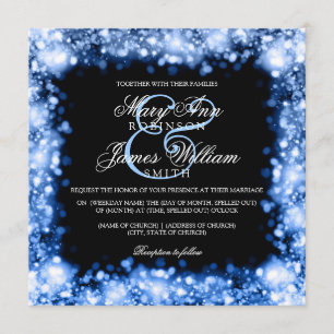 Invitation Bleu de Sparkling Lights Mariage