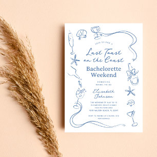 Invitation Bleu Dernier Toast sur la Côte Bachelorette Week-e