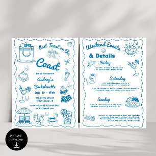 Invitation Bleu Dernier Toast Sur La Côte Bachelorette Week-e