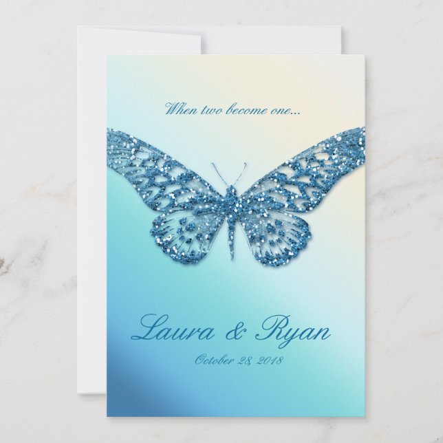Invitation Bleu d'étincelle d'invitation de mariage de (Devant)