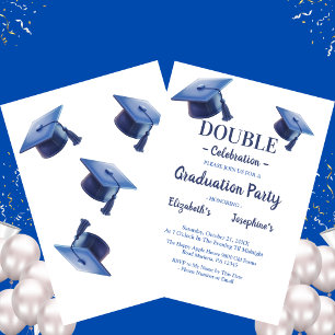 Invitation Bleu Deux diplômés casquette Double Graduation Par