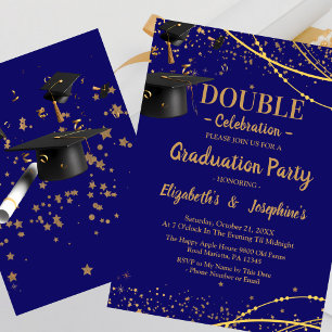Invitation Bleu Deux diplômés Double Graduation Party 2025