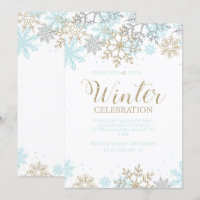 Bleu d'hiver Or Argent Flocons de neige Anniversai