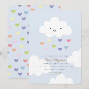 Invitation Bleu d'invitation de baby shower de nuages