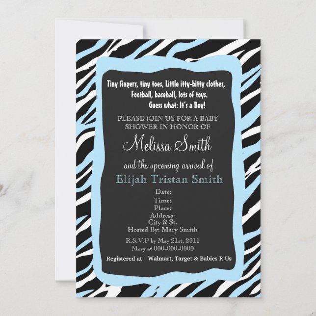 Invitation Bleu d'invitation de baby shower d'impression de (Devant)