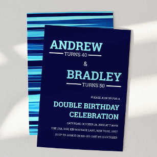 Invitation Bleu Double fête d'anniversaire
