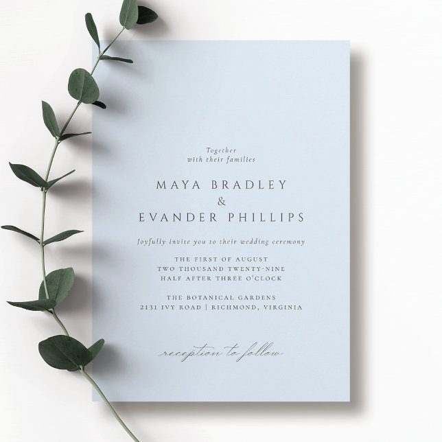 Invitation Bleu doux | Airy Elegant minimaliste Mariage (Créateur téléchargé)