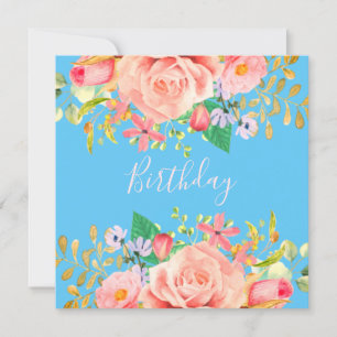 Invitation Bleu doux avec fleurs Fête d'anniversaire Invitati