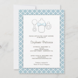 Invitation Bleu doux Baby shower de thé Brown à la bouteille