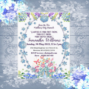 Invitation Bleu doux Boule de Fleurs Mothers Jour Floral