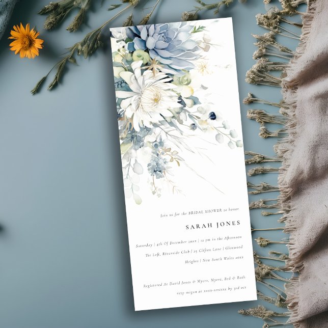 Invitation Bleu doux Fête des mariées florale Succulente (Créateur téléchargé)