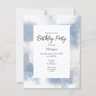 Invitation Bleu doux gris et blanc Abstrait brosses