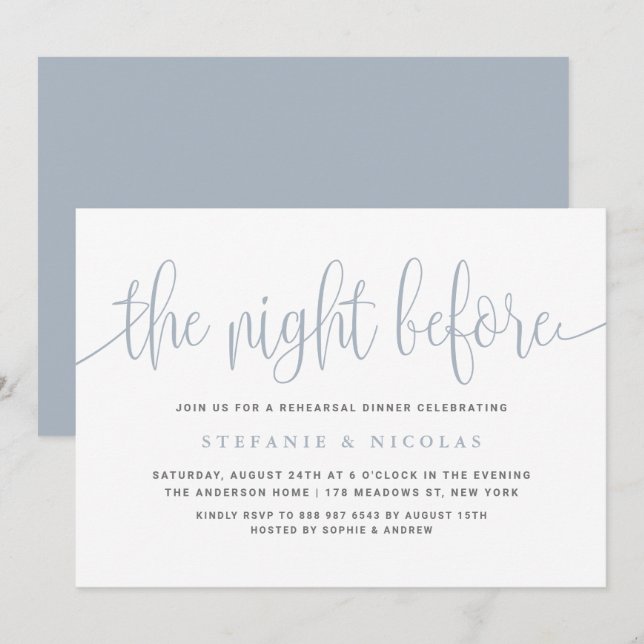 Invitation Bleu Doux La Nuit Avant Le Dîner De Répétition (Devant / Derrière)