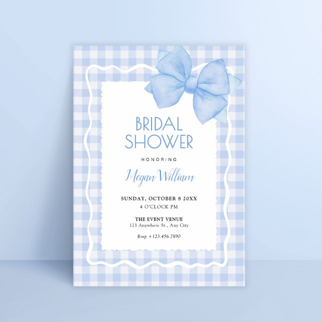 Invitation Bleu doux plaid arc nuptiale (Créateur téléchargé)